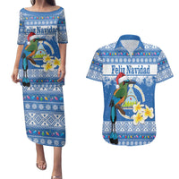 Personalized Nicaragua Christmas Couples Matching Puletasi and Hawaiian Shirt Turquoise-Browed Motmot With Coat Of Arms - Wonder Print Shop