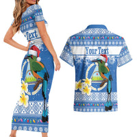 Personalized Nicaragua Christmas Couples Matching Short Sleeve Bodycon Dress and Hawaiian Shirt Turquoise-Browed Motmot With Coat Of Arms - Wonder Print Shop