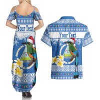Personalized Nicaragua Christmas Couples Matching Summer Maxi Dress and Hawaiian Shirt Turquoise-Browed Motmot With Coat Of Arms - Wonder Print Shop
