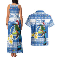 Personalized Nicaragua Christmas Couples Matching Tank Maxi Dress and Hawaiian Shirt Turquoise-Browed Motmot With Coat Of Arms - Wonder Print Shop