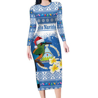 Personalized Nicaragua Christmas Family Matching Long Sleeve Bodycon Dress and Hawaiian Shirt Turquoise-Browed Motmot With Coat Of Arms - Wonder Print Shop