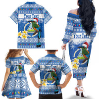 Personalized Nicaragua Christmas Family Matching Off The Shoulder Long Sleeve Dress and Hawaiian Shirt Turquoise-Browed Motmot With Coat Of Arms - Wonder Print Shop