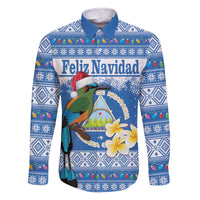 Personalized Nicaragua Christmas Family Matching Off The Shoulder Long Sleeve Dress and Hawaiian Shirt Turquoise-Browed Motmot With Coat Of Arms - Wonder Print Shop