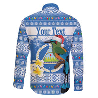Personalized Nicaragua Christmas Family Matching Off The Shoulder Long Sleeve Dress and Hawaiian Shirt Turquoise-Browed Motmot With Coat Of Arms - Wonder Print Shop