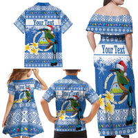 Personalized Nicaragua Christmas Family Matching Off Shoulder Maxi Dress and Hawaiian Shirt Turquoise-Browed Motmot With Coat Of Arms - Wonder Print Shop