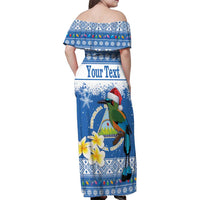 Personalized Nicaragua Christmas Family Matching Off Shoulder Maxi Dress and Hawaiian Shirt Turquoise-Browed Motmot With Coat Of Arms - Wonder Print Shop