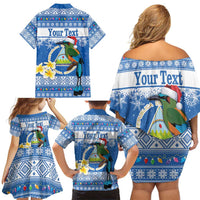 Personalized Nicaragua Christmas Family Matching Off Shoulder Short Dress and Hawaiian Shirt Turquoise-Browed Motmot With Coat Of Arms - Wonder Print Shop