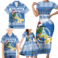 Personalized Nicaragua Christmas Family Matching Short Sleeve Bodycon Dress and Hawaiian Shirt Turquoise-Browed Motmot With Coat Of Arms - Wonder Print Shop