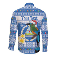 Personalized Nicaragua Christmas Long Sleeve Button Shirt Turquoise-Browed Motmot With Coat Of Arms - Wonder Print Shop