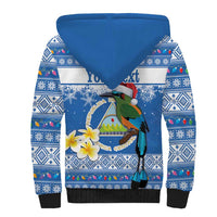 Personalized Nicaragua Christmas Sherpa Hoodie Turquoise-Browed Motmot With Coat Of Arms - Wonder Print Shop