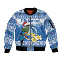 Personalized Nicaragua Christmas Sleeve Zip Bomber Jacket Turquoise-Browed Motmot With Coat Of Arms - Wonder Print Shop