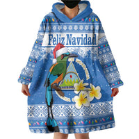 Personalized Nicaragua Christmas Wearable Blanket Hoodie Turquoise-Browed Motmot With Coat Of Arms - Wonder Print Shop