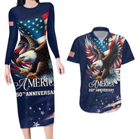 US Navy 250th Anniversary Couples Matching Long Sleeve Bodycon Dress and Hawaiian Shirt Proudly Served Veteran - Wonder Print Shop