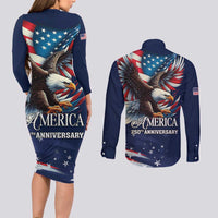 US Navy 250th Anniversary Couples Matching Long Sleeve Bodycon Dress and Long Sleeve Button Shirt Proudly Served Veteran - Wonder Print Shop