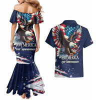 US Navy 250th Anniversary Couples Matching Mermaid Dress and Hawaiian Shirt Proudly Served Veteran - Wonder Print Shop