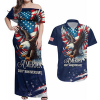 US Navy 250th Anniversary Couples Matching Off Shoulder Maxi Dress and Hawaiian Shirt Proudly Served Veteran - Wonder Print Shop