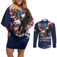 US Navy 250th Anniversary Couples Matching Off Shoulder Short Dress and Long Sleeve Button Shirt Proudly Served Veteran - Wonder Print Shop