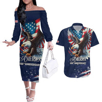 US Navy 250th Anniversary Couples Matching Off The Shoulder Long Sleeve Dress and Hawaiian Shirt Proudly Served Veteran - Wonder Print Shop