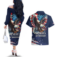 US Navy 250th Anniversary Couples Matching Off The Shoulder Long Sleeve Dress and Hawaiian Shirt Proudly Served Veteran - Wonder Print Shop
