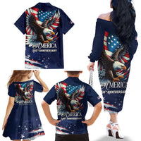 US Navy 250th Anniversary Family Matching Off The Shoulder Long Sleeve Dress and Hawaiian Shirt Proudly Served Veteran - Wonder Print Shop