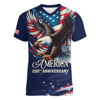 US Navy 250th Anniversary Women V-Neck T-Shirt Proudly Served Veteran - Wonder Print Shop