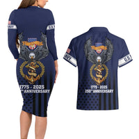 America 250th Anniversary Eagle Couples Matching Long Sleeve Bodycon Dress and Hawaiian Shirt Patriotic USA Flag - Wonder Print Shop