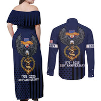 America 250th Anniversary Eagle Couples Matching Off Shoulder Maxi Dress and Long Sleeve Button Shirt Patriotic USA Flag - Wonder Print Shop