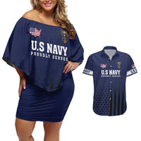 America 250th Anniversary Eagle Couples Matching Off Shoulder Short Dress and Hawaiian Shirt Patriotic USA Flag - Wonder Print Shop