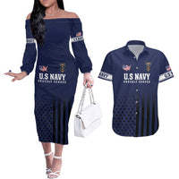 America 250th Anniversary Eagle Couples Matching Off The Shoulder Long Sleeve Dress and Hawaiian Shirt Patriotic USA Flag - Wonder Print Shop