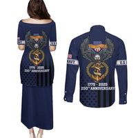 America 250th Anniversary Eagle Couples Matching Puletasi and Long Sleeve Button Shirt Patriotic USA Flag - Wonder Print Shop