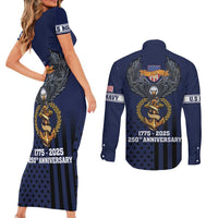 America 250th Anniversary Eagle Couples Matching Short Sleeve Bodycon Dress and Long Sleeve Button Shirt Patriotic USA Flag - Wonder Print Shop