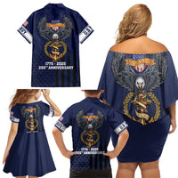 America 250th Anniversary Eagle Family Matching Off Shoulder Short Dress and Hawaiian Shirt Patriotic USA Flag - Wonder Print Shop