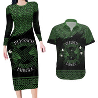 Personalized Imbolc Blessed Celtic Knot Couples Matching Long Sleeve Bodycon Dress and Hawaiian Shirt Brigids Cross Symbol - Wonder Print Shop