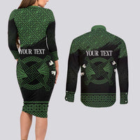 Personalized Imbolc Blessed Celtic Knot Couples Matching Long Sleeve Bodycon Dress and Long Sleeve Button Shirt Brigids Cross Symbol - Wonder Print Shop