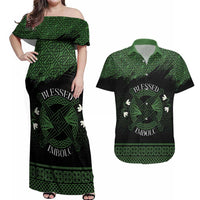 Personalized Imbolc Blessed Celtic Knot Couples Matching Off Shoulder Maxi Dress and Hawaiian Shirt Brigids Cross Symbol - Wonder Print Shop