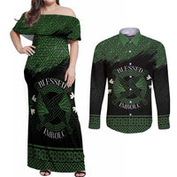 Personalized Imbolc Blessed Celtic Knot Couples Matching Off Shoulder Maxi Dress and Long Sleeve Button Shirt Brigids Cross Symbol - Wonder Print Shop