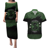 Personalized Imbolc Blessed Celtic Knot Couples Matching Puletasi and Hawaiian Shirt Brigids Cross Symbol - Wonder Print Shop