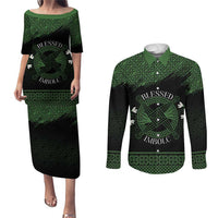 Personalized Imbolc Blessed Celtic Knot Couples Matching Puletasi and Long Sleeve Button Shirt Brigids Cross Symbol - Wonder Print Shop