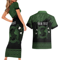 Personalized Imbolc Blessed Celtic Knot Couples Matching Short Sleeve Bodycon Dress and Hawaiian Shirt Brigids Cross Symbol - Wonder Print Shop