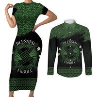 Personalized Imbolc Blessed Celtic Knot Couples Matching Short Sleeve Bodycon Dress and Long Sleeve Button Shirt Brigids Cross Symbol - Wonder Print Shop