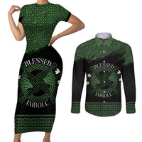 Personalized Imbolc Blessed Celtic Knot Couples Matching Short Sleeve Bodycon Dress and Long Sleeve Button Shirt Brigids Cross Symbol - Wonder Print Shop