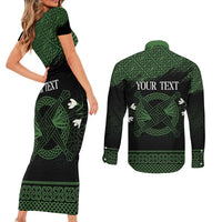 Personalized Imbolc Blessed Celtic Knot Couples Matching Short Sleeve Bodycon Dress and Long Sleeve Button Shirt Brigids Cross Symbol - Wonder Print Shop