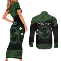 Personalized Imbolc Blessed Celtic Knot Couples Matching Short Sleeve Bodycon Dress and Long Sleeve Button Shirt Brigids Cross Symbol - Wonder Print Shop