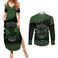 Personalized Imbolc Blessed Celtic Knot Couples Matching Summer Maxi Dress and Long Sleeve Button Shirt Brigids Cross Symbol - Wonder Print Shop