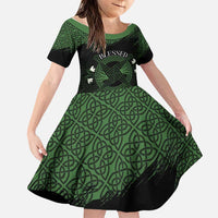 Personalized Imbolc Blessed Celtic Knot Family Matching Off The Shoulder Long Sleeve Dress and Hawaiian Shirt Brigids Cross Symbol - Wonder Print Shop