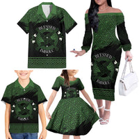 Personalized Imbolc Blessed Celtic Knot Family Matching Off The Shoulder Long Sleeve Dress and Hawaiian Shirt Brigids Cross Symbol - Wonder Print Shop