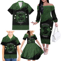 Personalized Imbolc Blessed Celtic Knot Family Matching Off The Shoulder Long Sleeve Dress and Hawaiian Shirt Brigids Cross Symbol - Wonder Print Shop
