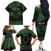 Personalized Imbolc Blessed Celtic Knot Family Matching Off The Shoulder Long Sleeve Dress and Hawaiian Shirt Brigids Cross Symbol - Wonder Print Shop
