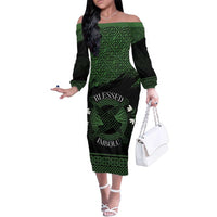 Personalized Imbolc Blessed Celtic Knot Family Matching Off The Shoulder Long Sleeve Dress and Hawaiian Shirt Brigids Cross Symbol - Wonder Print Shop