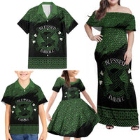 Personalized Imbolc Blessed Celtic Knot Family Matching Off Shoulder Maxi Dress and Hawaiian Shirt Brigids Cross Symbol - Wonder Print Shop